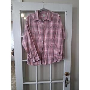 LL Bean Women's Pink Plaid Flannel Shirt with Pocket 100% Cotton Size Large